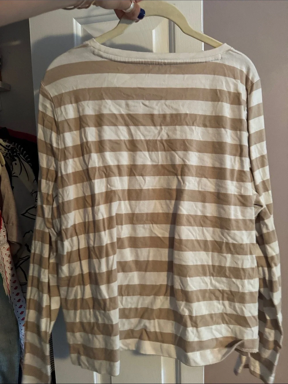 J. Crew Beige and White Striped Long-Sleeve Top